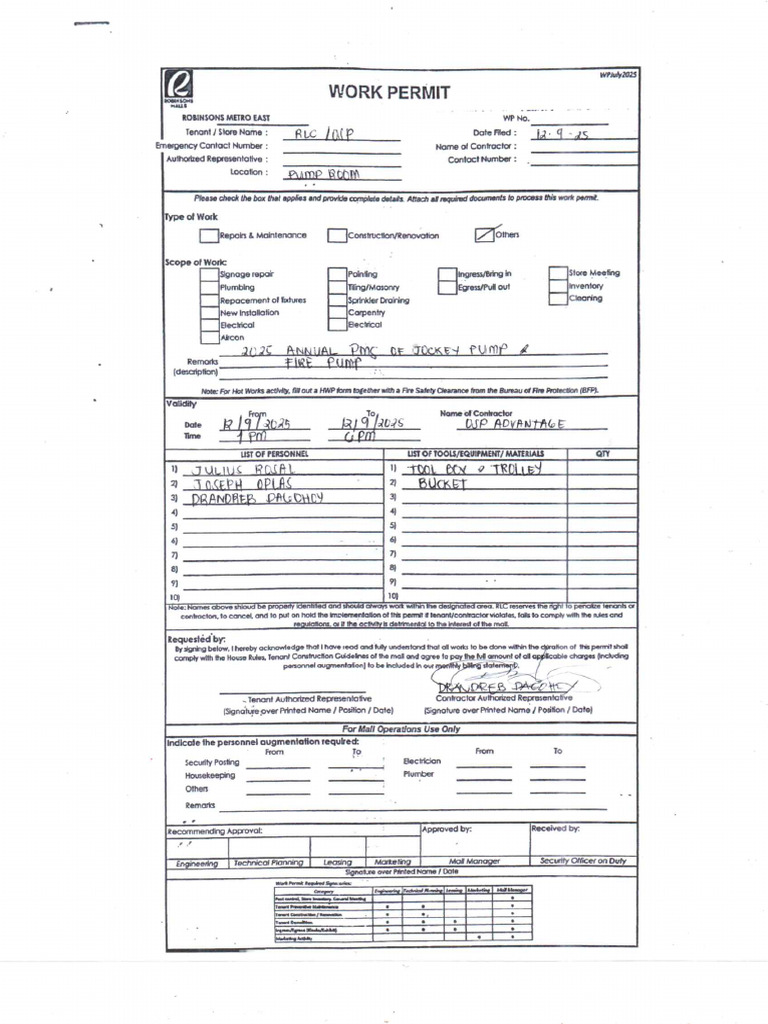 RP Metro East Work Permit | PDF