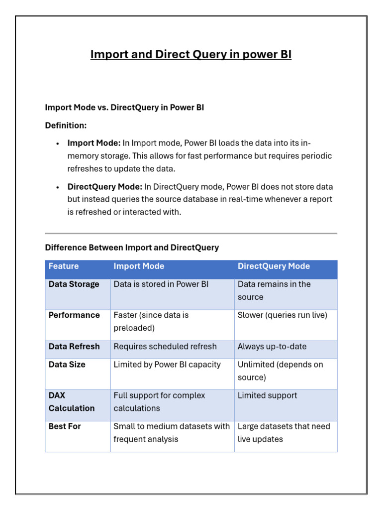Import and Direct Query in Power BI | PDF