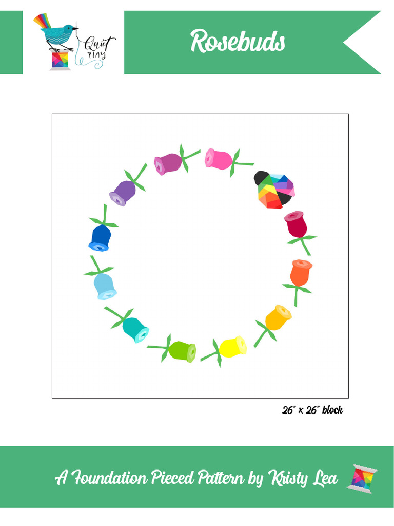 Rosebuds 26inch Paper Pieced Pattern | PDF | Sewing | Seam (Sewing)