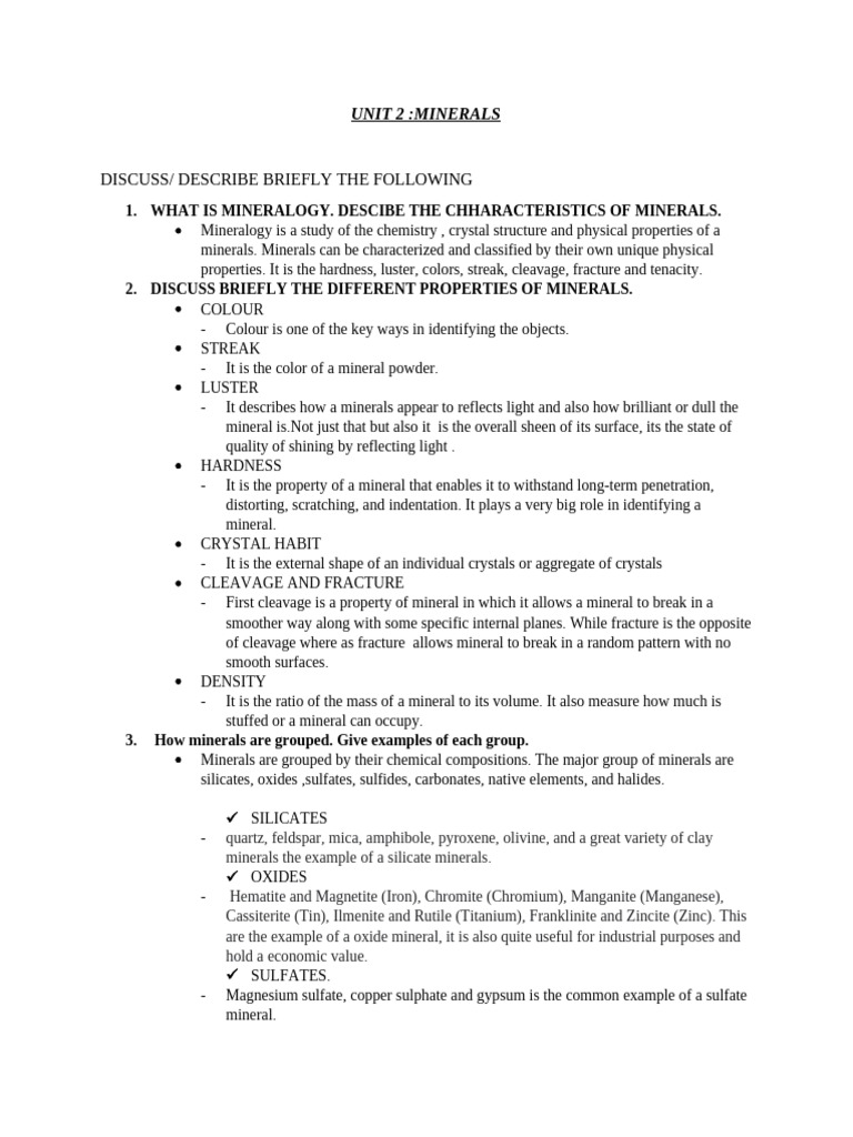 Unit 2 Minerals | PDF | Minerals | Mineralogy