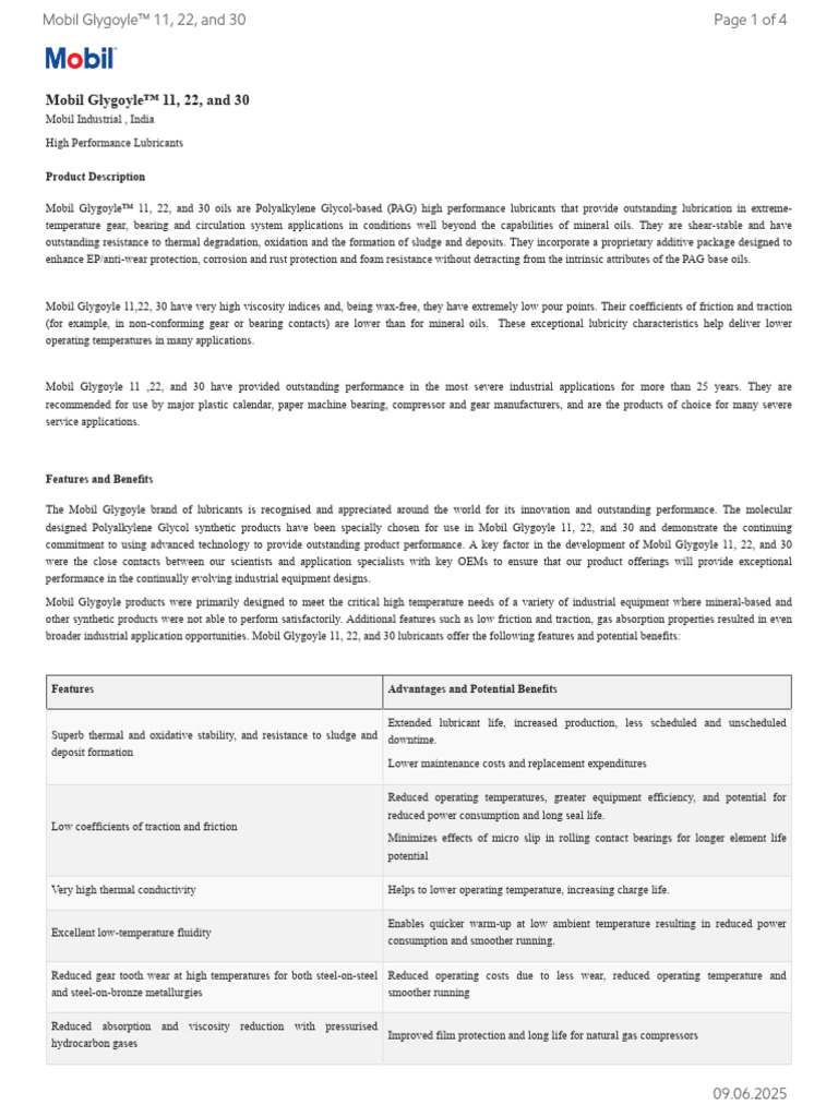 GL XX Mobil Glygoyle 11-22-30 | PDF | Lubricant | Materials