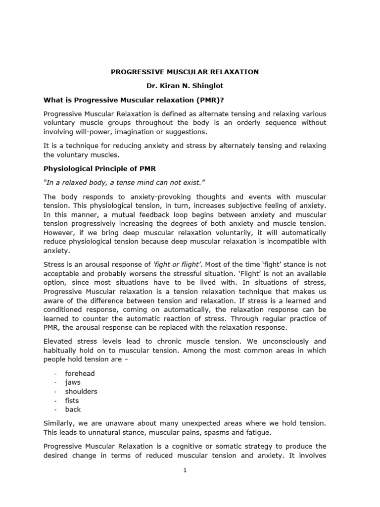 Progressive Muscular Relaxation | PDF | Anxiety | Skeletal Muscle