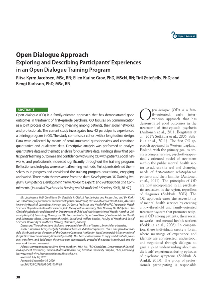 Open Dialogue Training Program | PDF | Mental Health | Mental Health ...