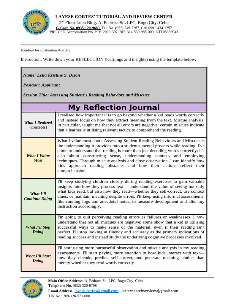 LCTC Reflection Journal 3 - Afternoon Session - Day 2 | PDF | Behavior ...