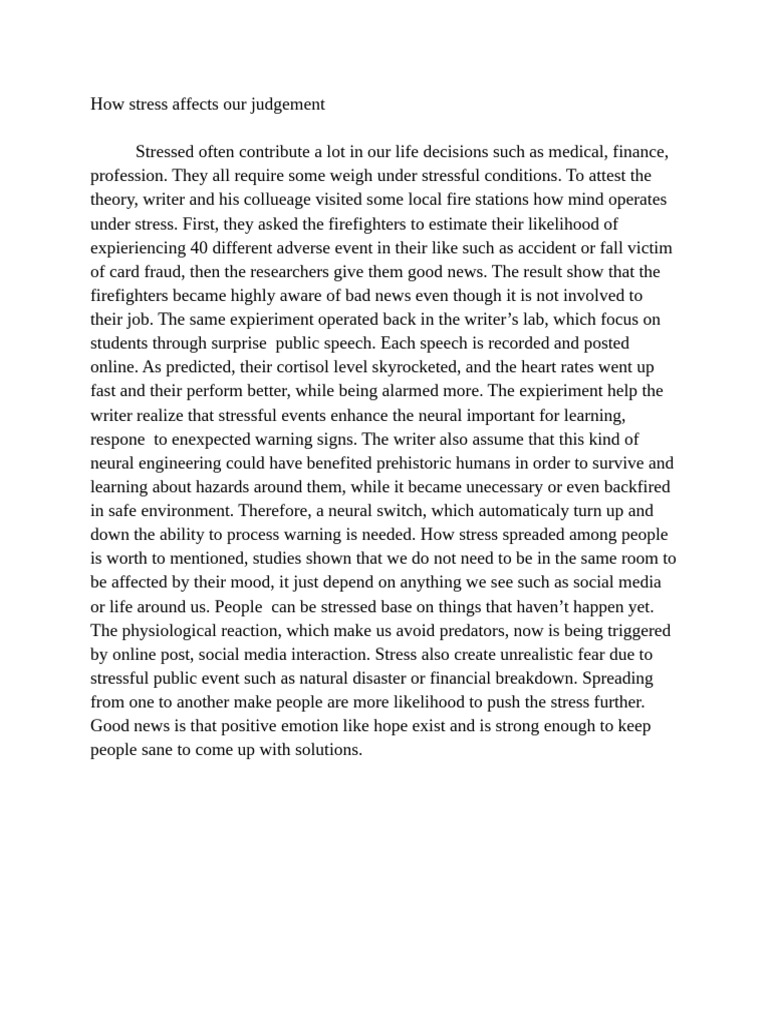 How Stress Affects Our Judgement | PDF