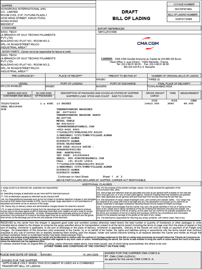 Bill of Lading Draft: Carrier | PDF | Bill Of Lading | Cargo