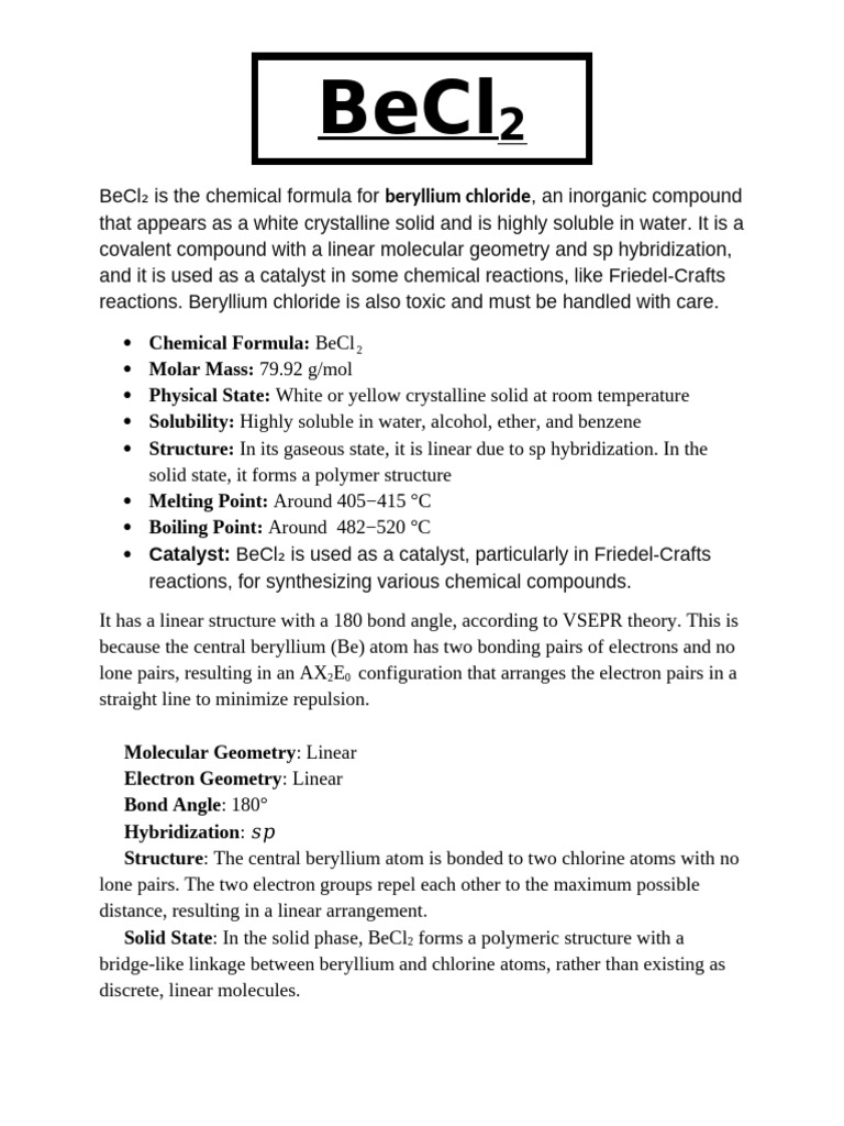 BeCl | PDF | Chemical Bond | Molecules