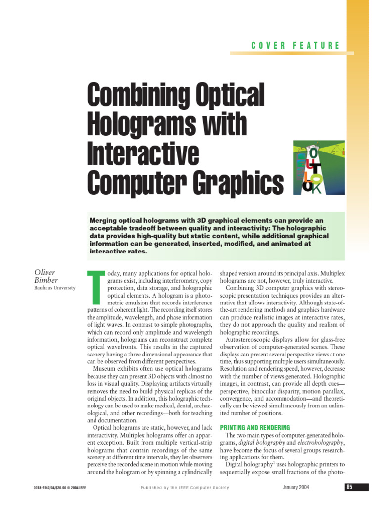Combining Optical Holograms With Interactive Computer Graphics | PDF ...