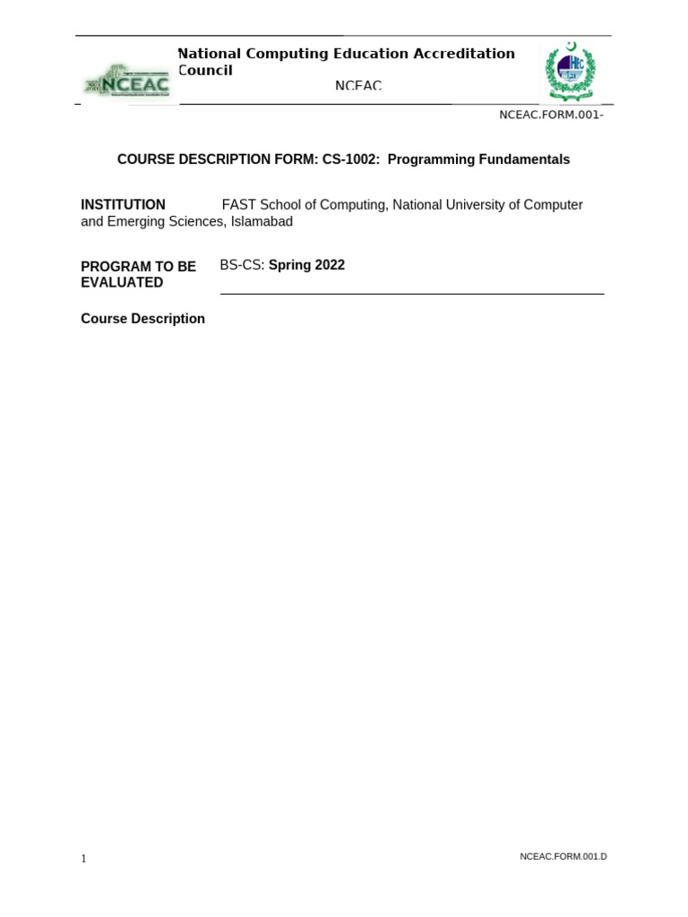 CS 1002 PF Outline CS Spring 2022 | PDF | Pointer (Computer Programming ...
