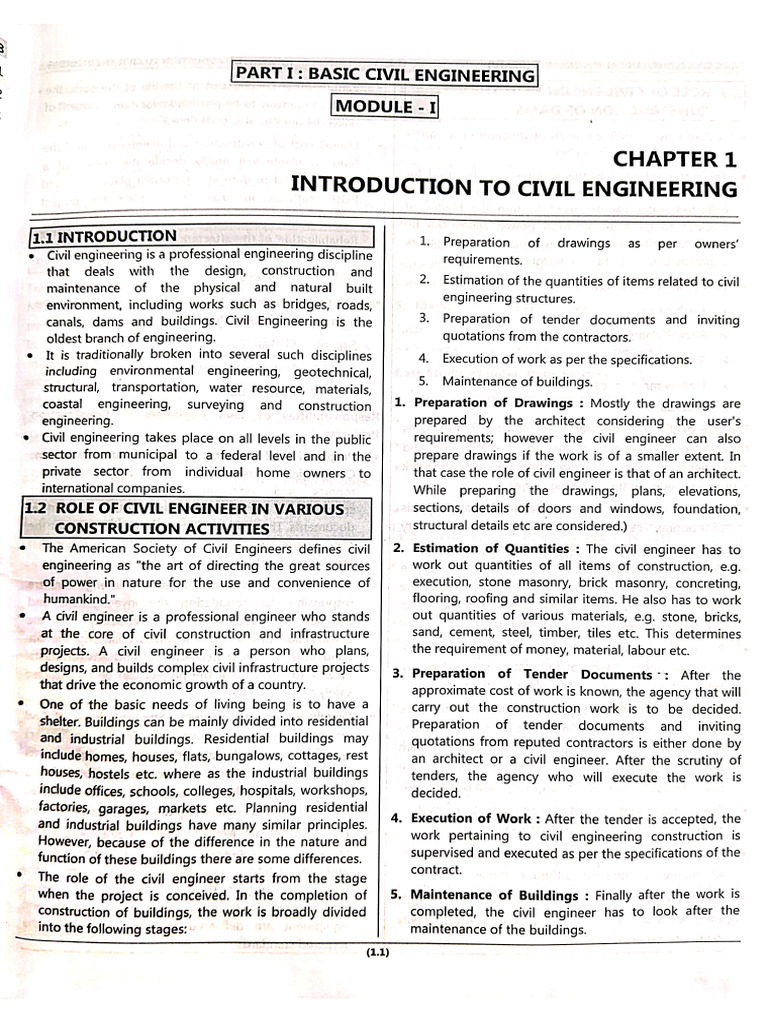 Basic Civil Unit 1 Notes | PDF