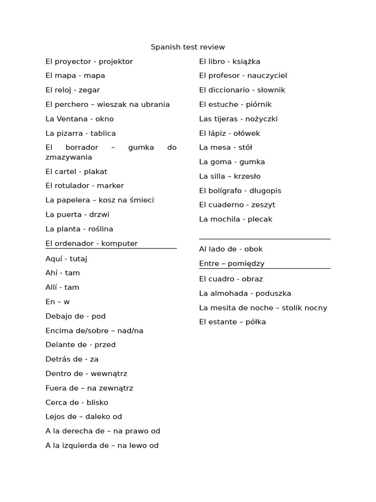 Spanish Test Review | PDF