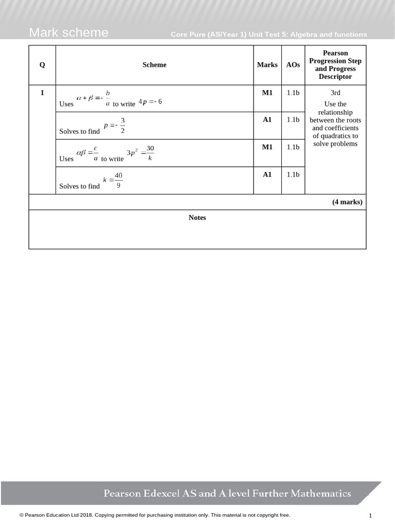 Algebra and Functions Mark Scheme | PDF | Quadratic Equation ...