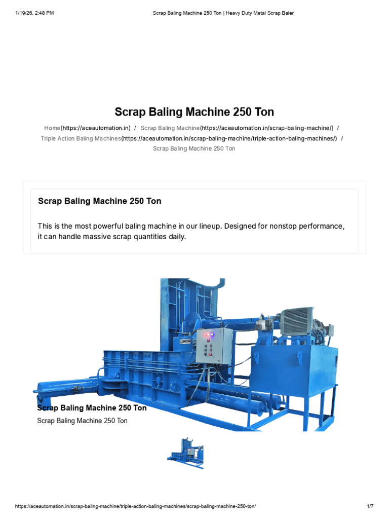 Scrap Baling Machine 250 Ton - Heavy Duty Metal Scrap Baler | PDF | Scrap