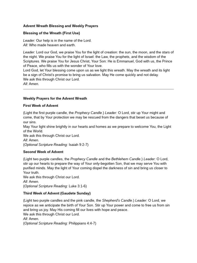 Advent Wreath Blessing and Weekly Prayers | PDF | Advent | Jesus