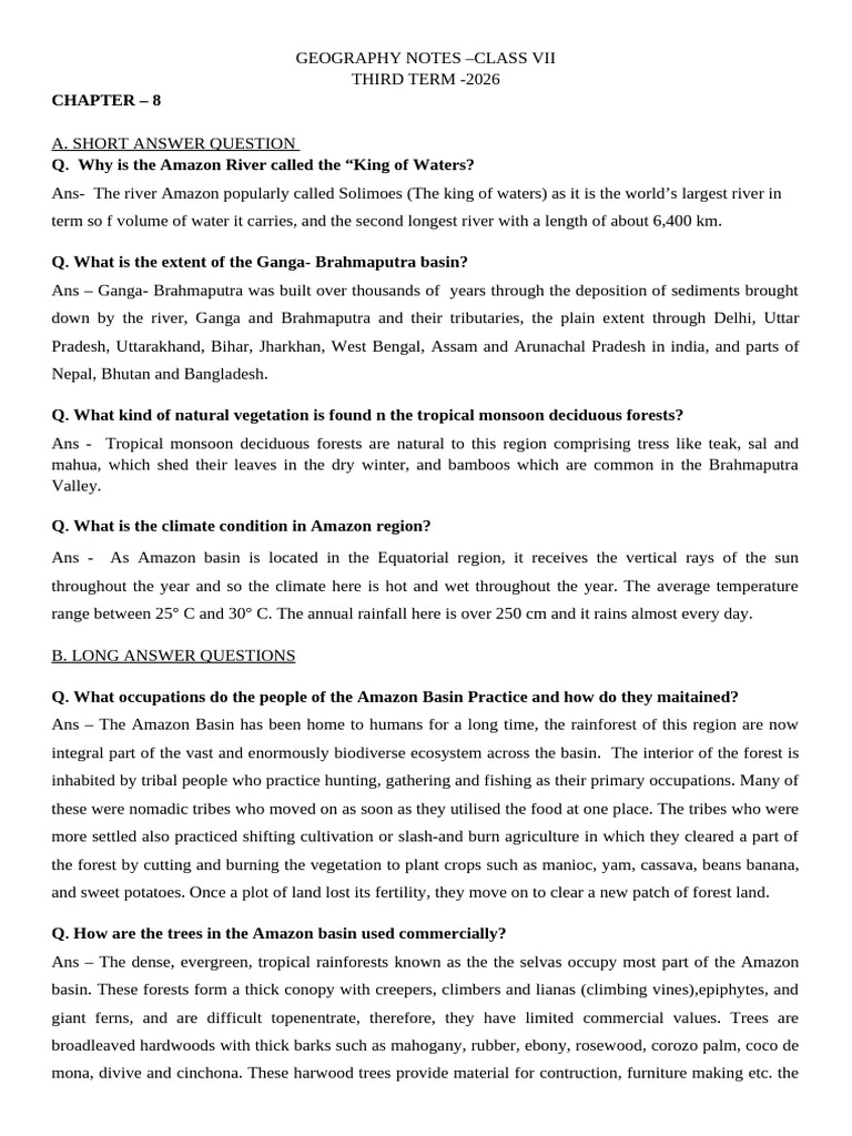 Geography Notes-3rd Term 2026 | PDF | Desert | Amazon Rainforest