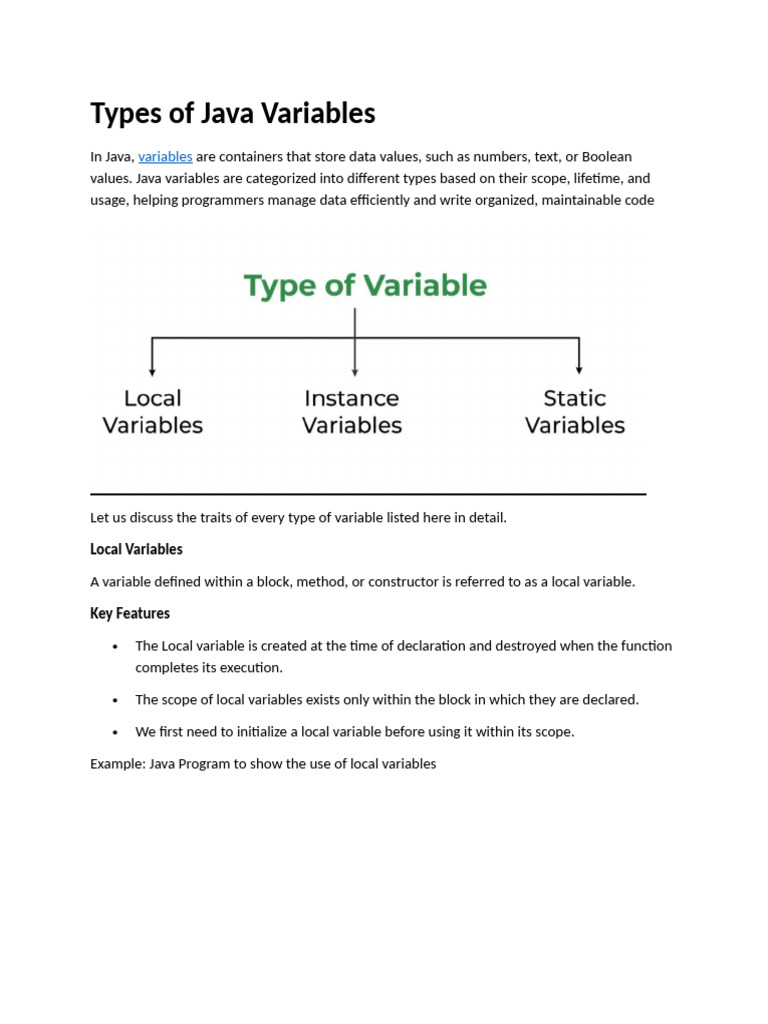 Types of Java Variables LECTURE 4 | PDF | Variable (Computer Science ...