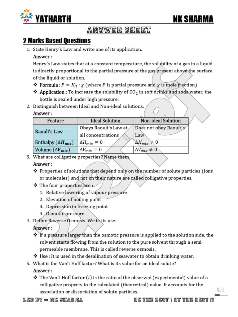 Solutions Answer Sheet - 054252 | PDF | Quantity | Scientific Phenomena