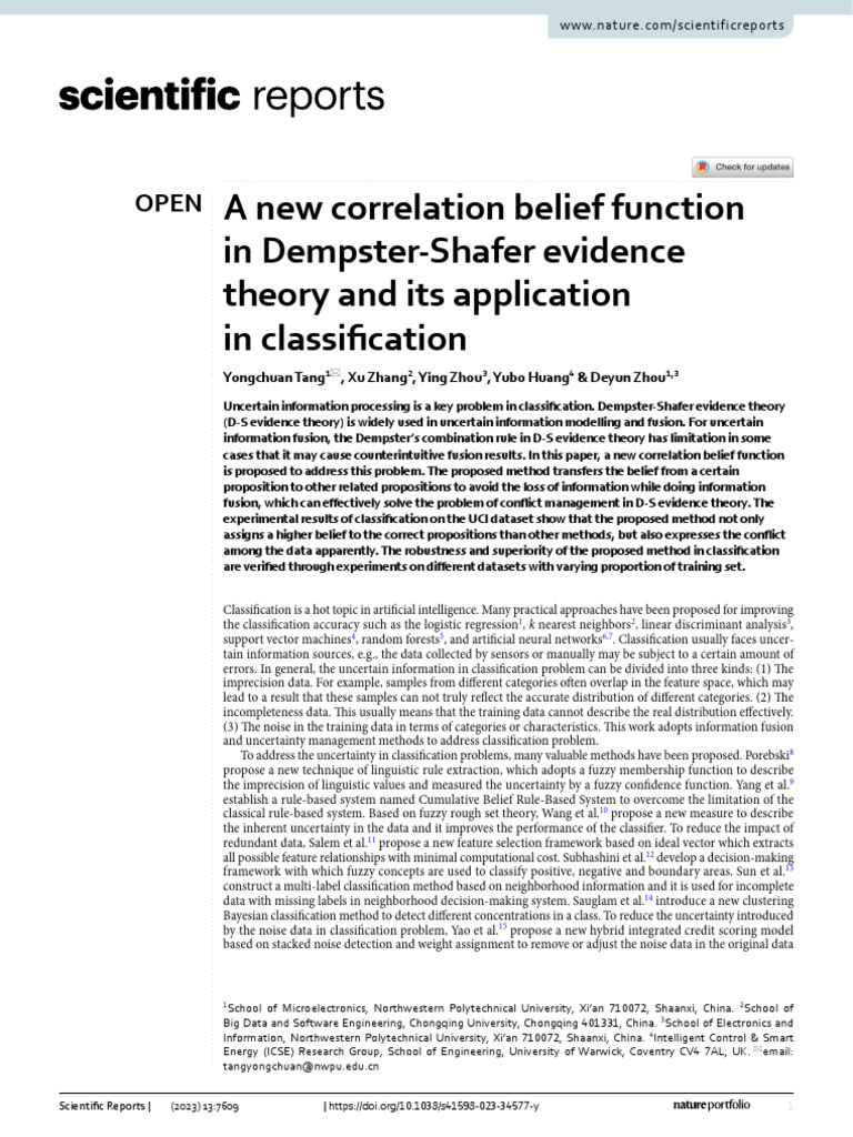 A New Correlation Belief Function in Dempster-Shafer Evidence Theory ...