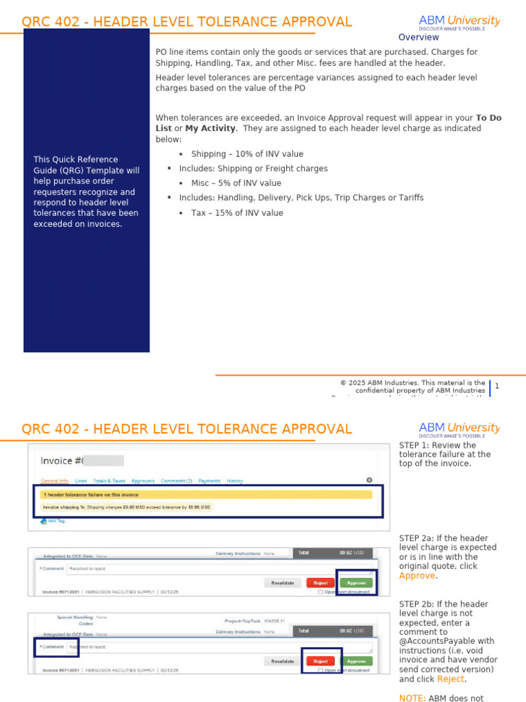 QRC 402 - Header Level Tolerance Approval | PDF