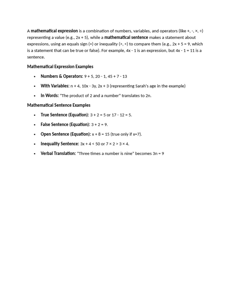 Mathematical Sentence | PDF