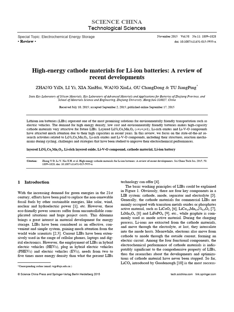 High-Energy Cathode Materials For Li-Ion Batteries | PDF | Lithium Ion ...