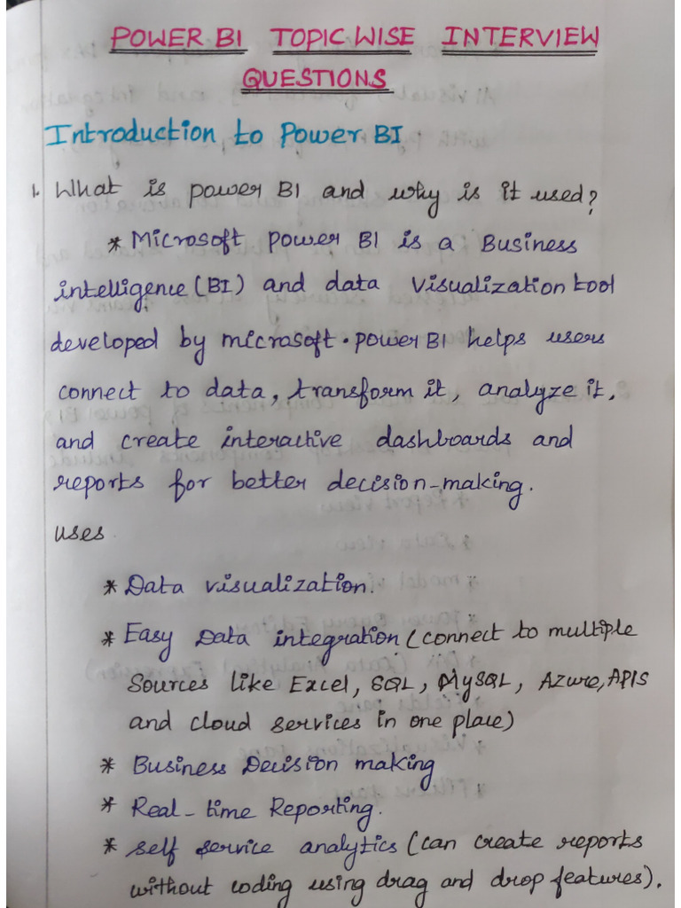 Power Bi Topicwise Interview Questions | PDF