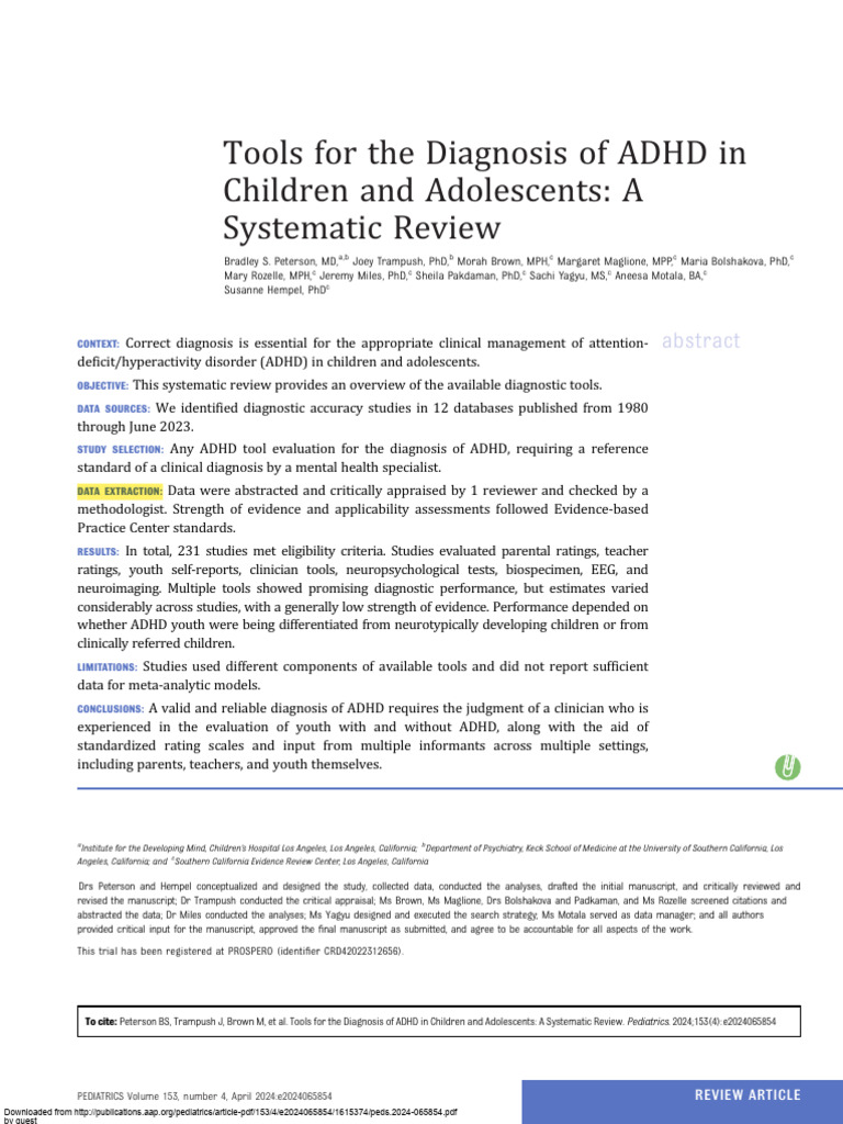 Tools for the Diagnosis of ADHD in Children and Adolescents: A ...