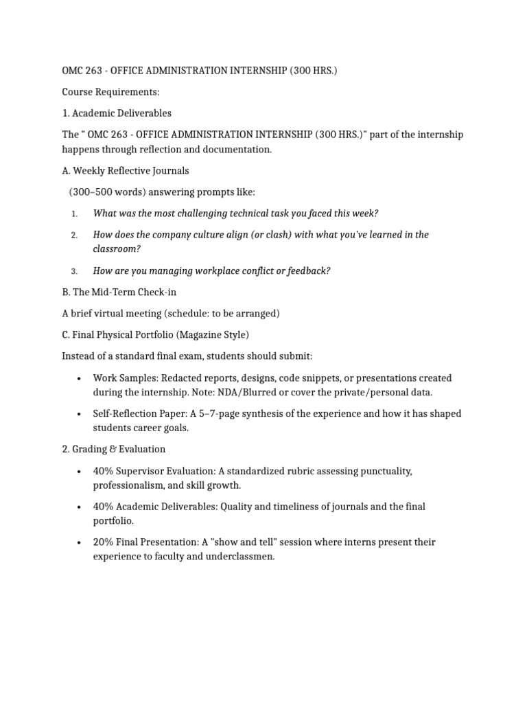 OMC 263 Course Requirements | PDF