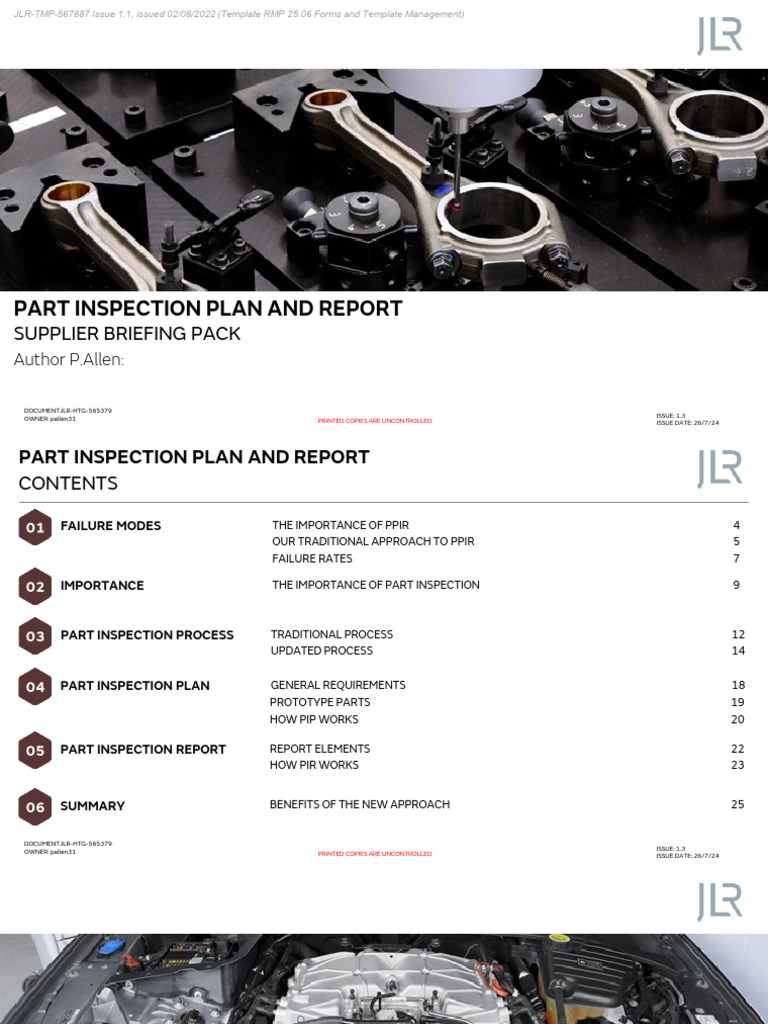 JLR-HTG-565379 Part Inspection Plan and Report - Supplier Briefing Pack ...