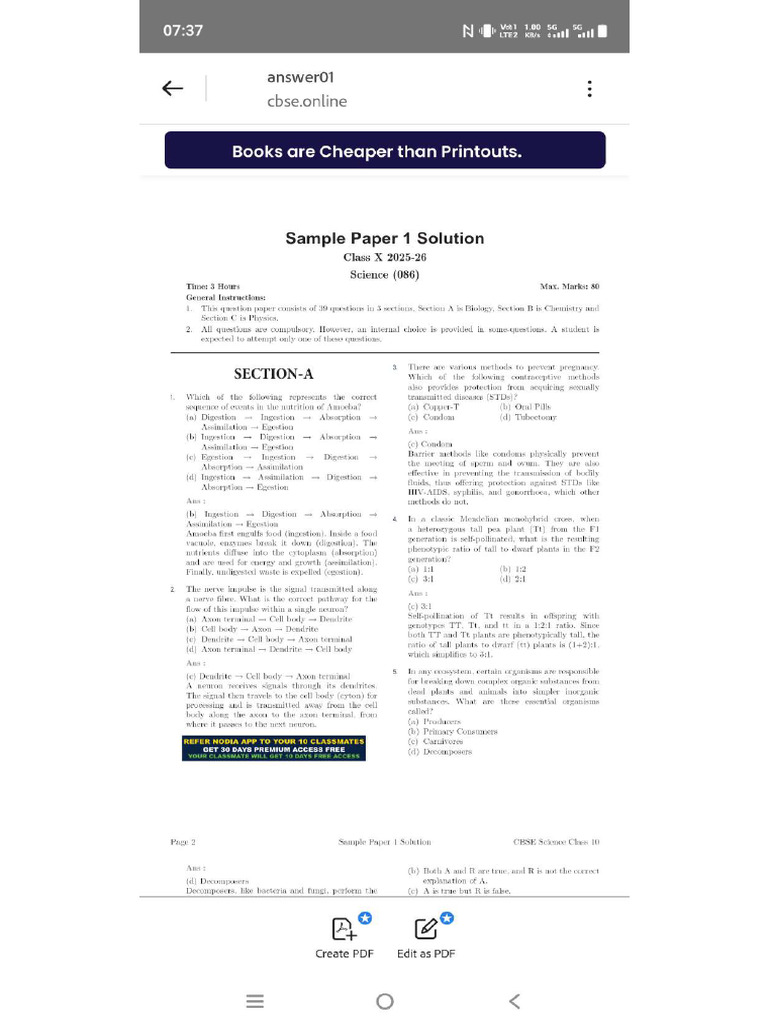 Class X Science Set 01 Answer Key | PDF