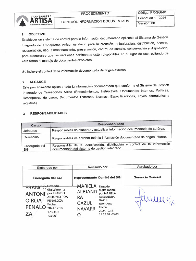 PR Sgi 01 - Control Información Documentada | PDF