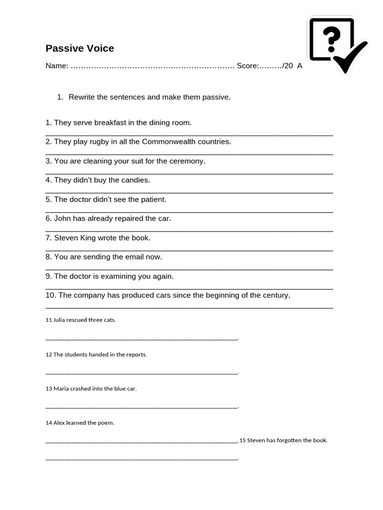 Passive Voice Test GR 1 | PDF
