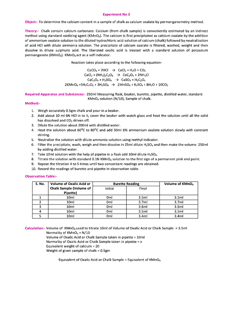 Estimatin of Calcium Containt in Chalk | PDF