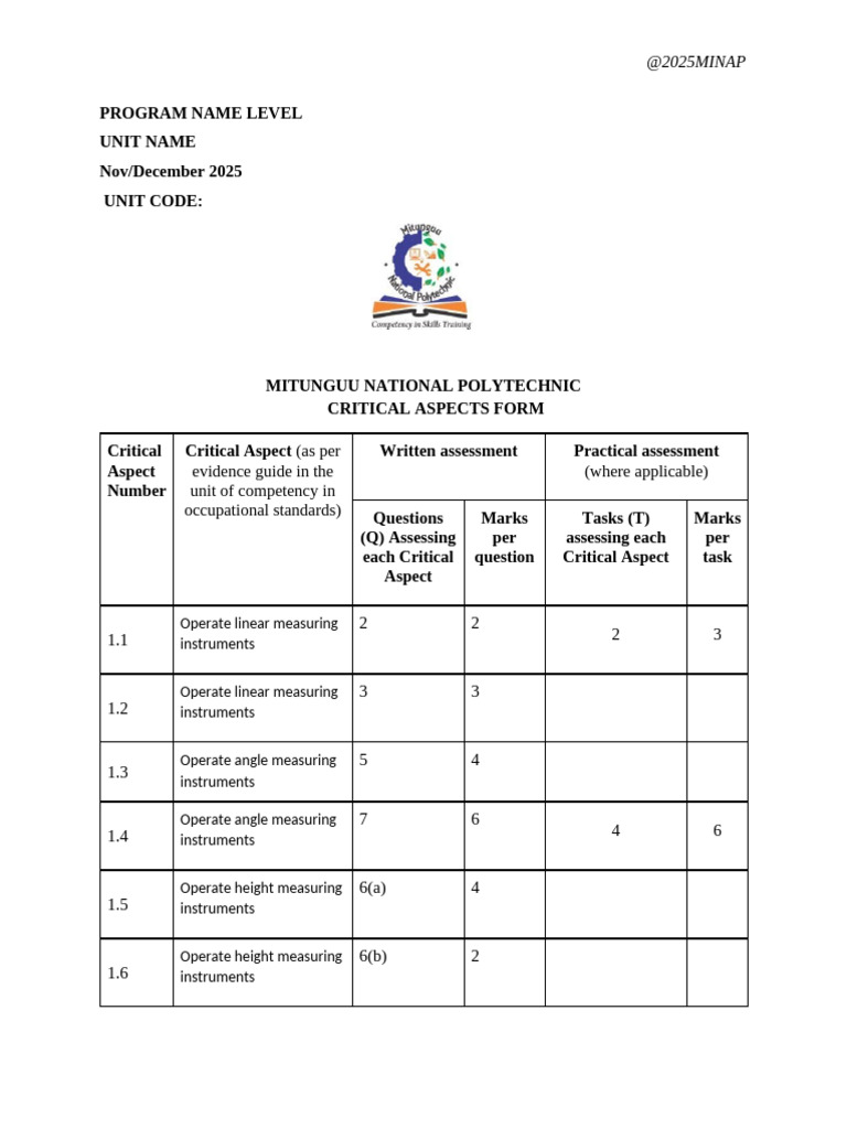 Critical Aspects Form | PDF