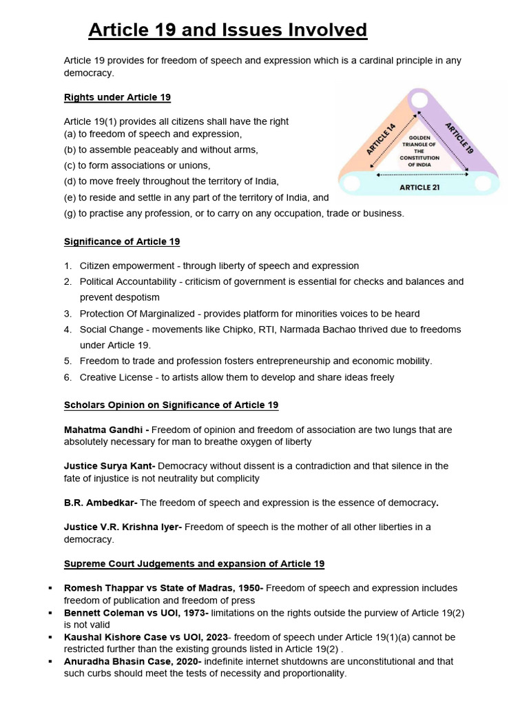 Article 19 and Issues Involved | PDF | Freedom Of Speech | Justice
