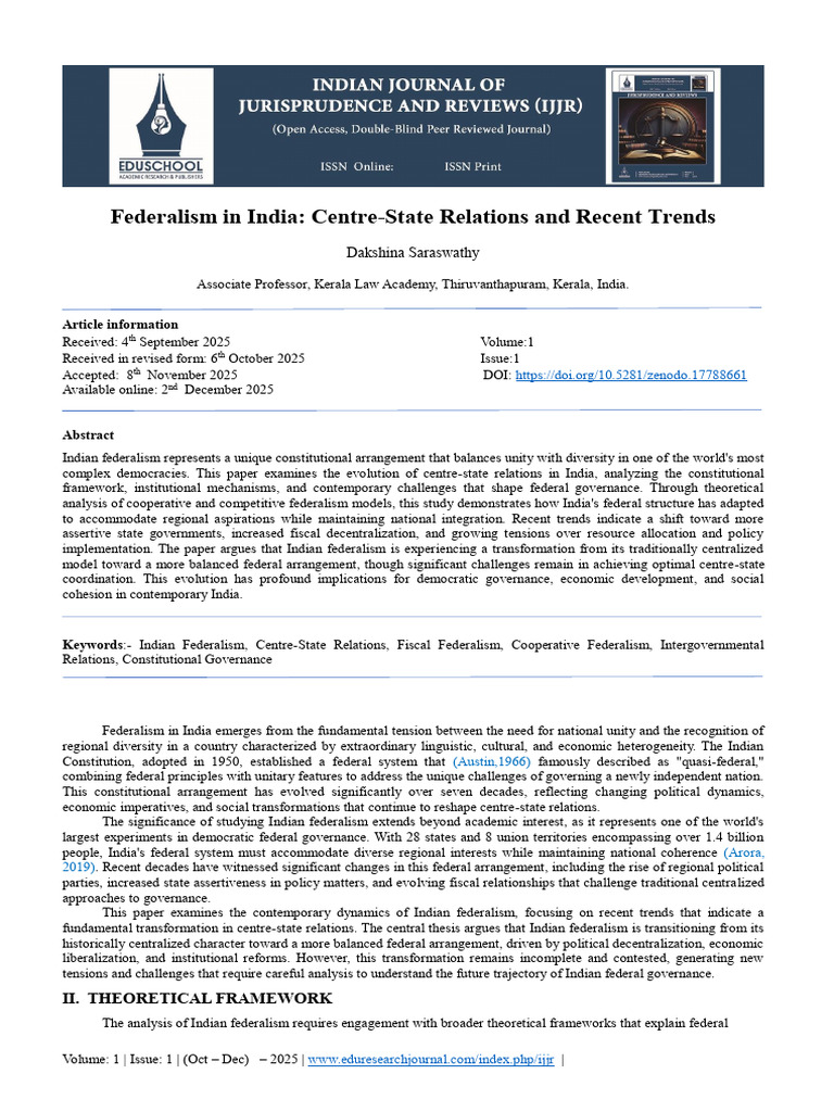 Federalism+in+India+ | PDF | Governance | Policy