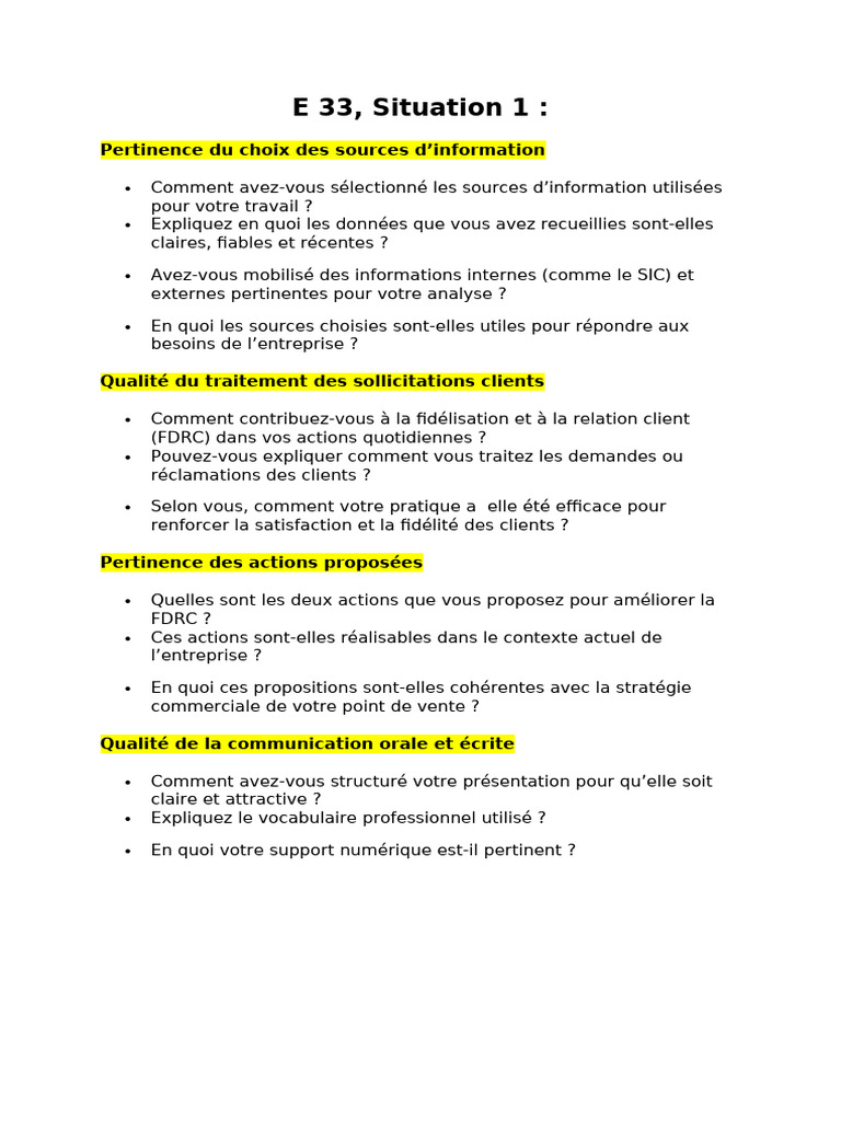 Question E 33 Situation 1 | PDF