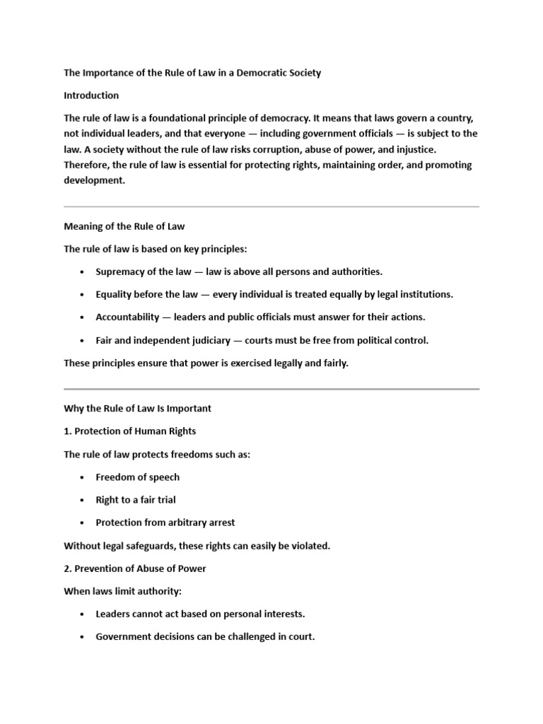The Importance of The Rule of Law in A Democratic Society | PDF | Rule ...