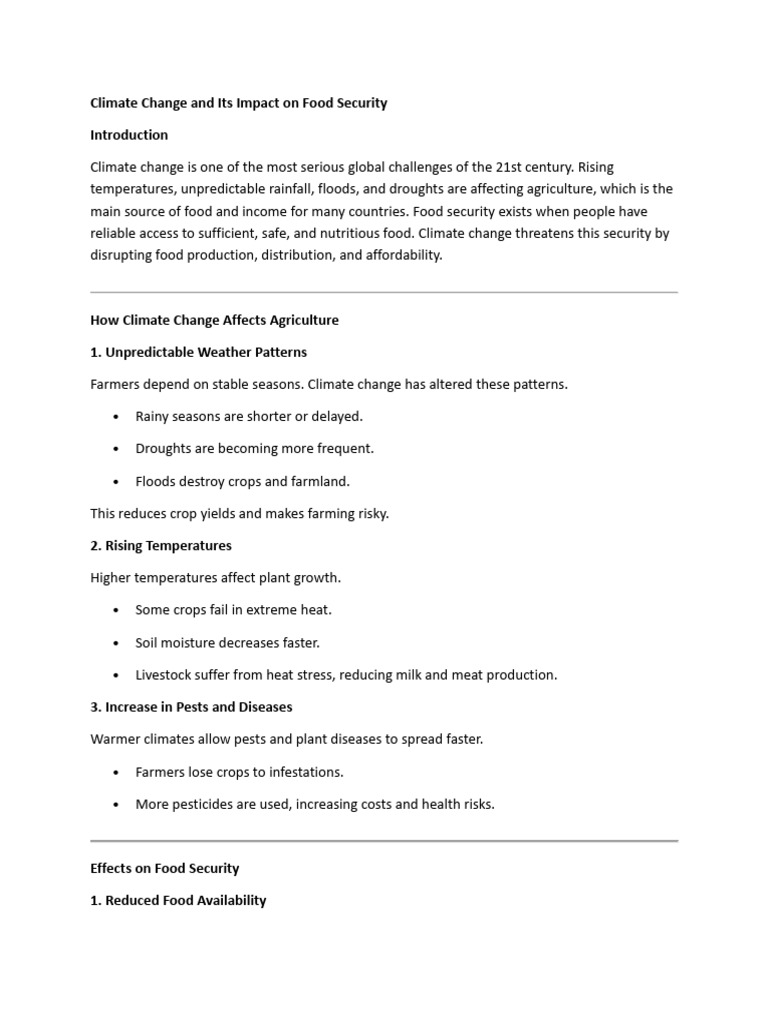 Climate Change and Its Impact On Food Security | PDF | Agriculture ...