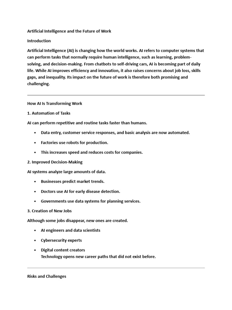 Artificial Intelligence and The Future of Work | PDF | Artificial ...