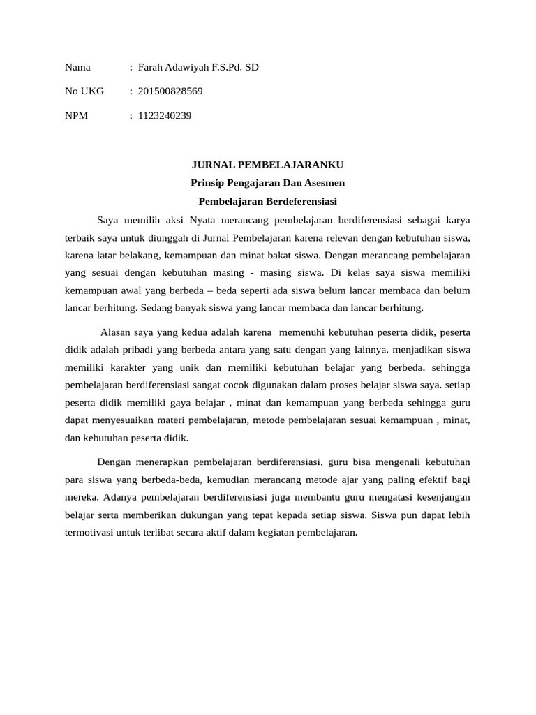 Jurnal Pembelajaran Modul 1 Farah Adawiyah F | PDF