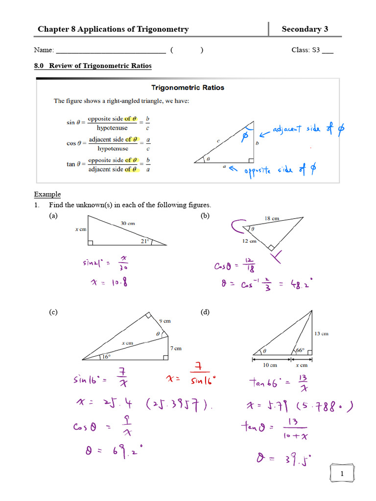 S3 Ch8 Applications of Trigonometry Completed | PDF | Slope | Trigonometry