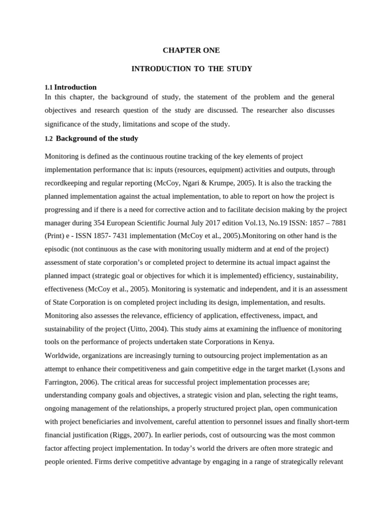 Chapter One Introduction To The Study | PDF | Project Management | Policy