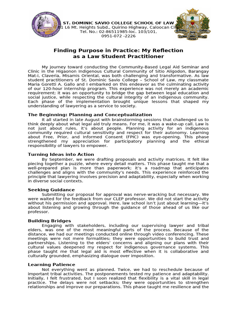 Internship Reflection - Salatan | PDF | Lawyer | Justice
