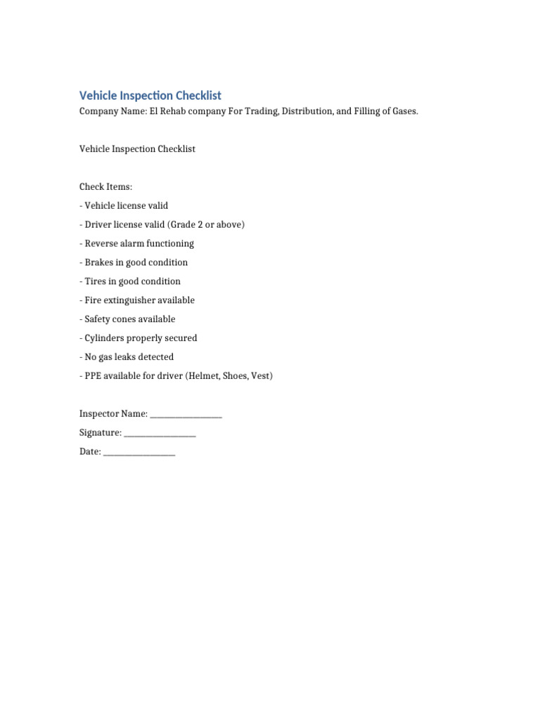 02 Vehicle Inspection Checklist | PDF