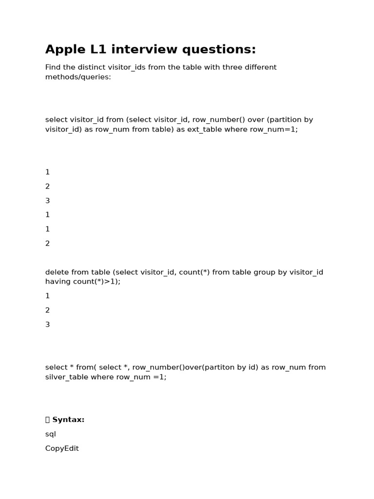 Apple L1 Interview Questions | PDF | Postgre Sql | Data Management