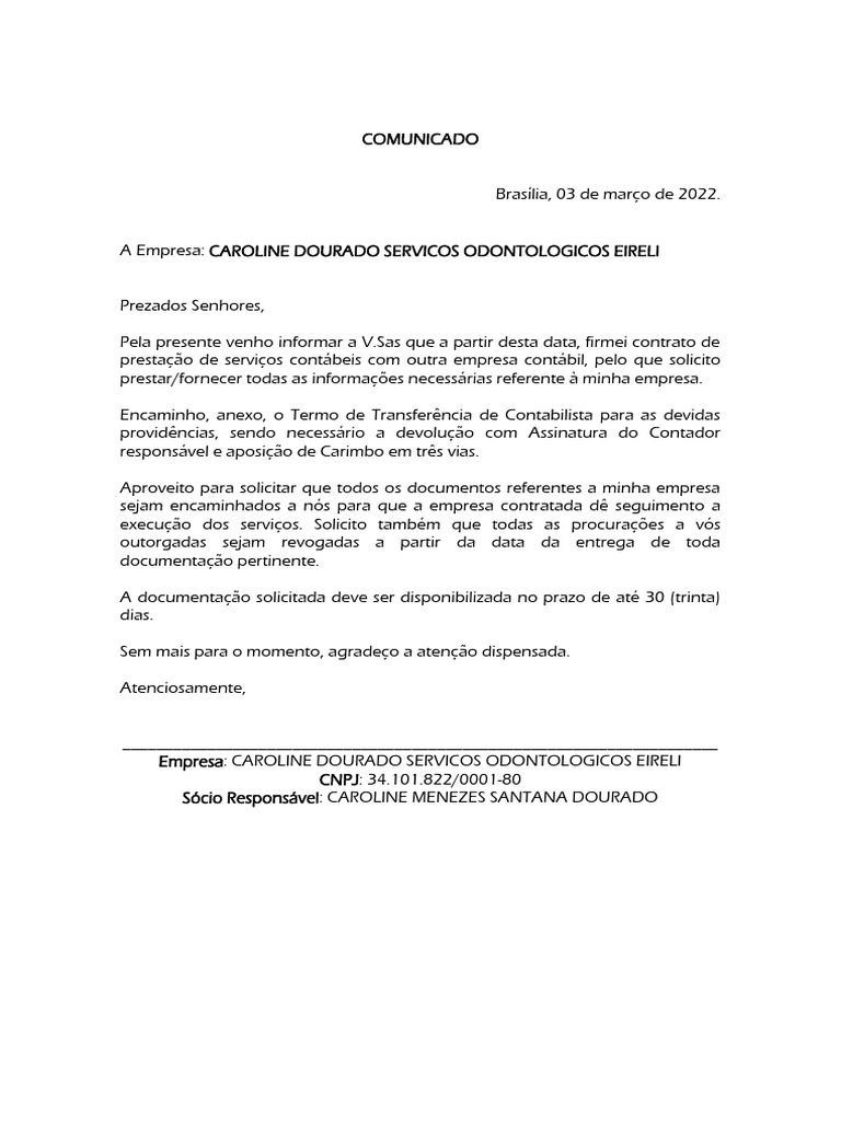 Carta Solicitação de Documentação para Contador | PDF | Contabilidade ...
