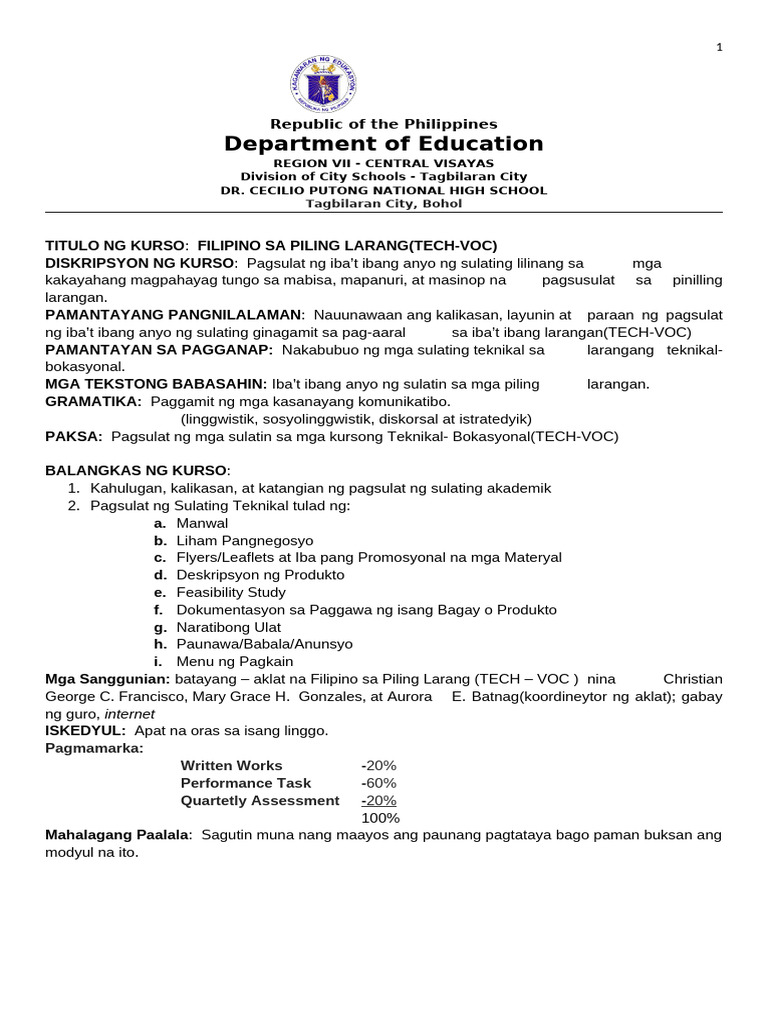 Filipino Sa Piling Larang Module | PDF