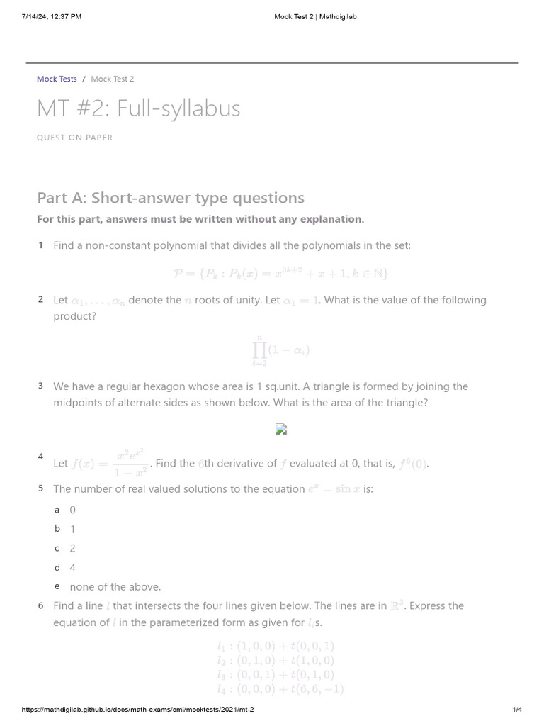 Mock Test 2 _ Mathdigilab | PDF | Sequence | Polynomial