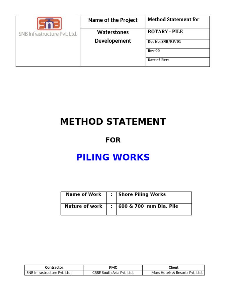 Method Statement - Rotary Pile | PDF | Concrete | Pipe (Fluid Conveyance)